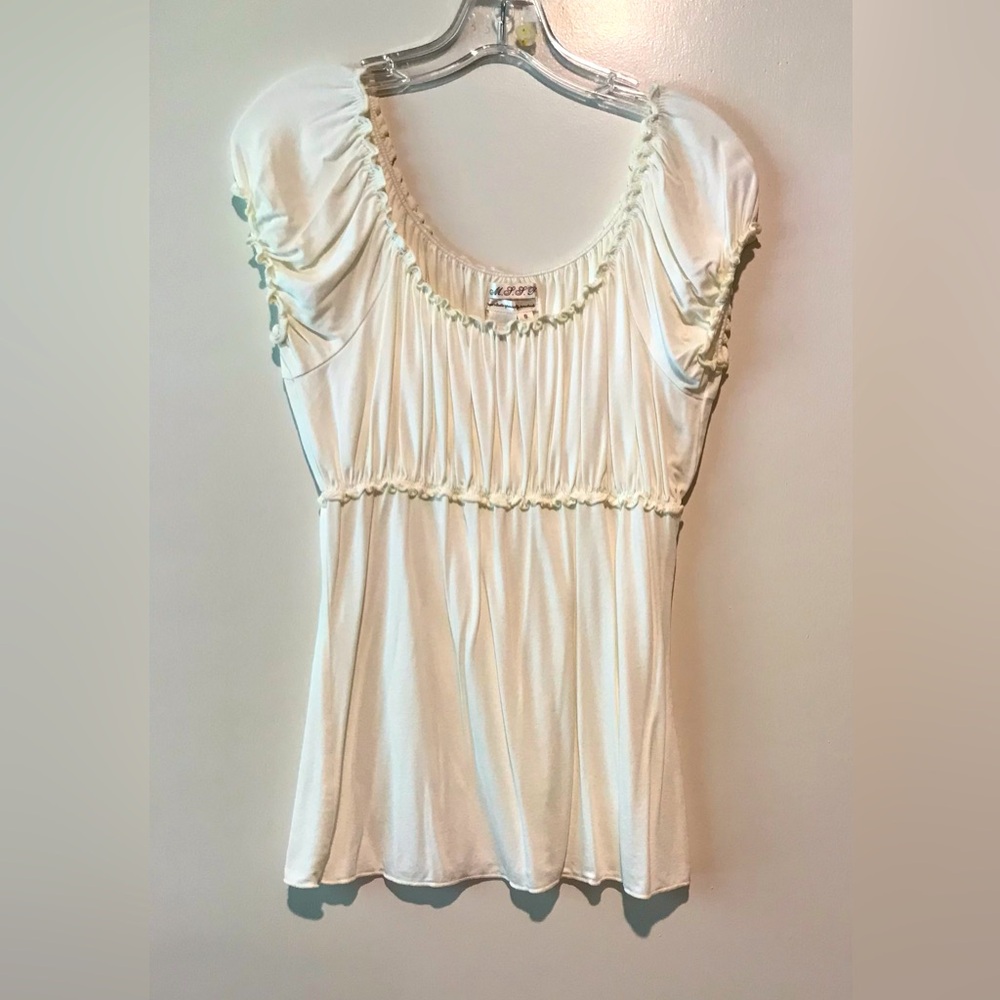 Light Cream Ruffled Scoop-Neck Women's Top S